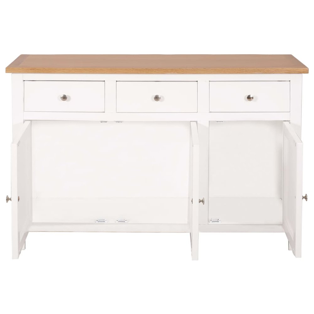 Sideboard Brown and White Solid Oak Wood, Solid Acacia Wood, MDF