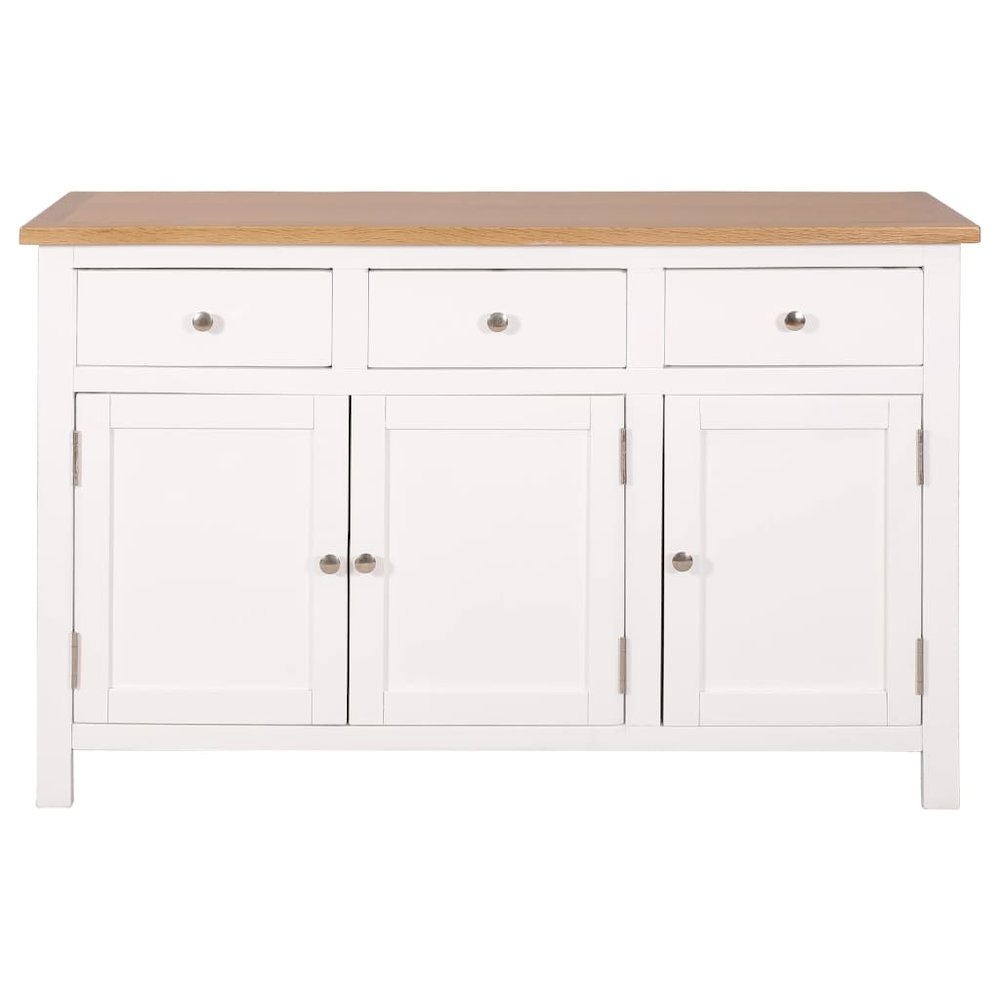 Sideboard Brown and White Solid Oak Wood, Solid Acacia Wood, MDF