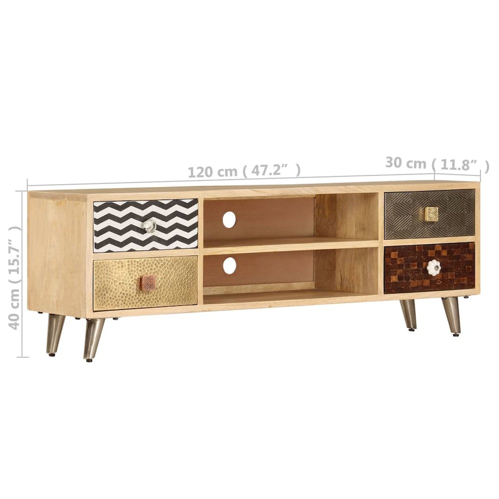 TV Stand Multicolor Solid Mango Wood, Steel