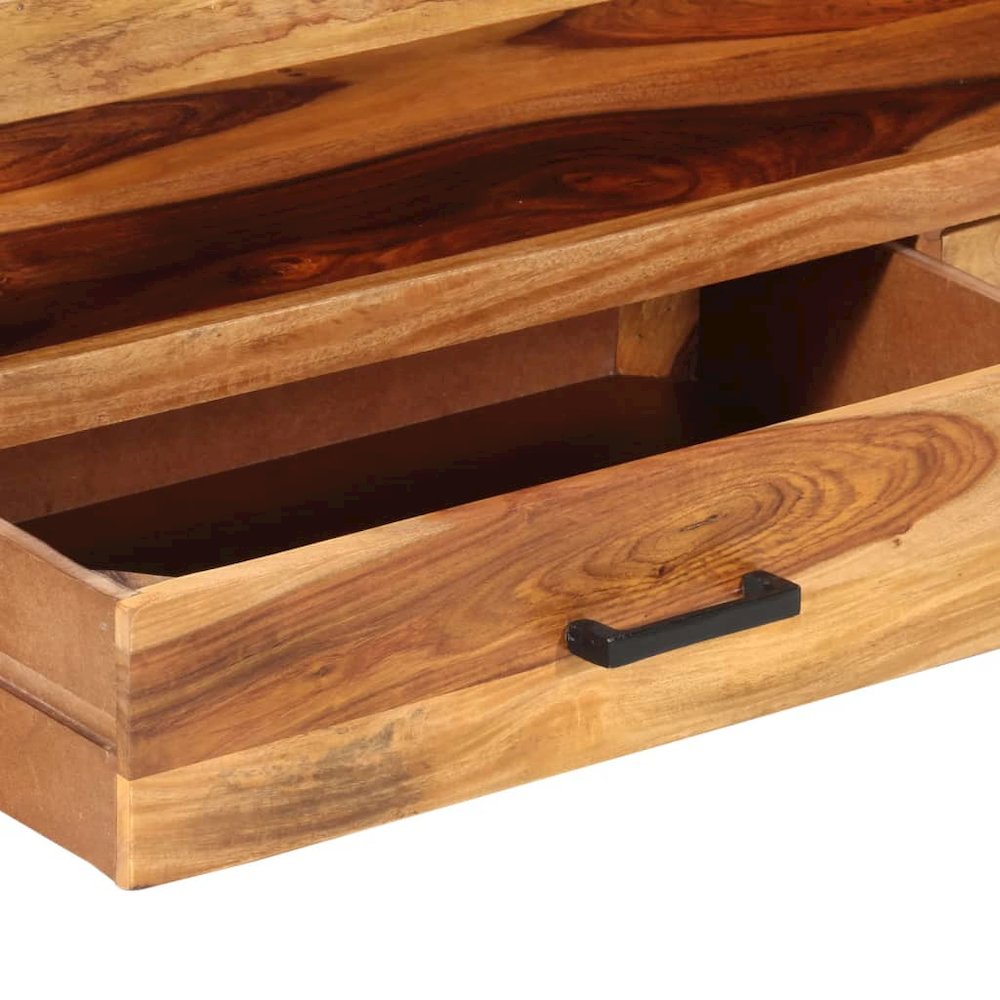 TV Cabinet Brown, Black Solid Sheesham Wood, Powder-Coated Steel