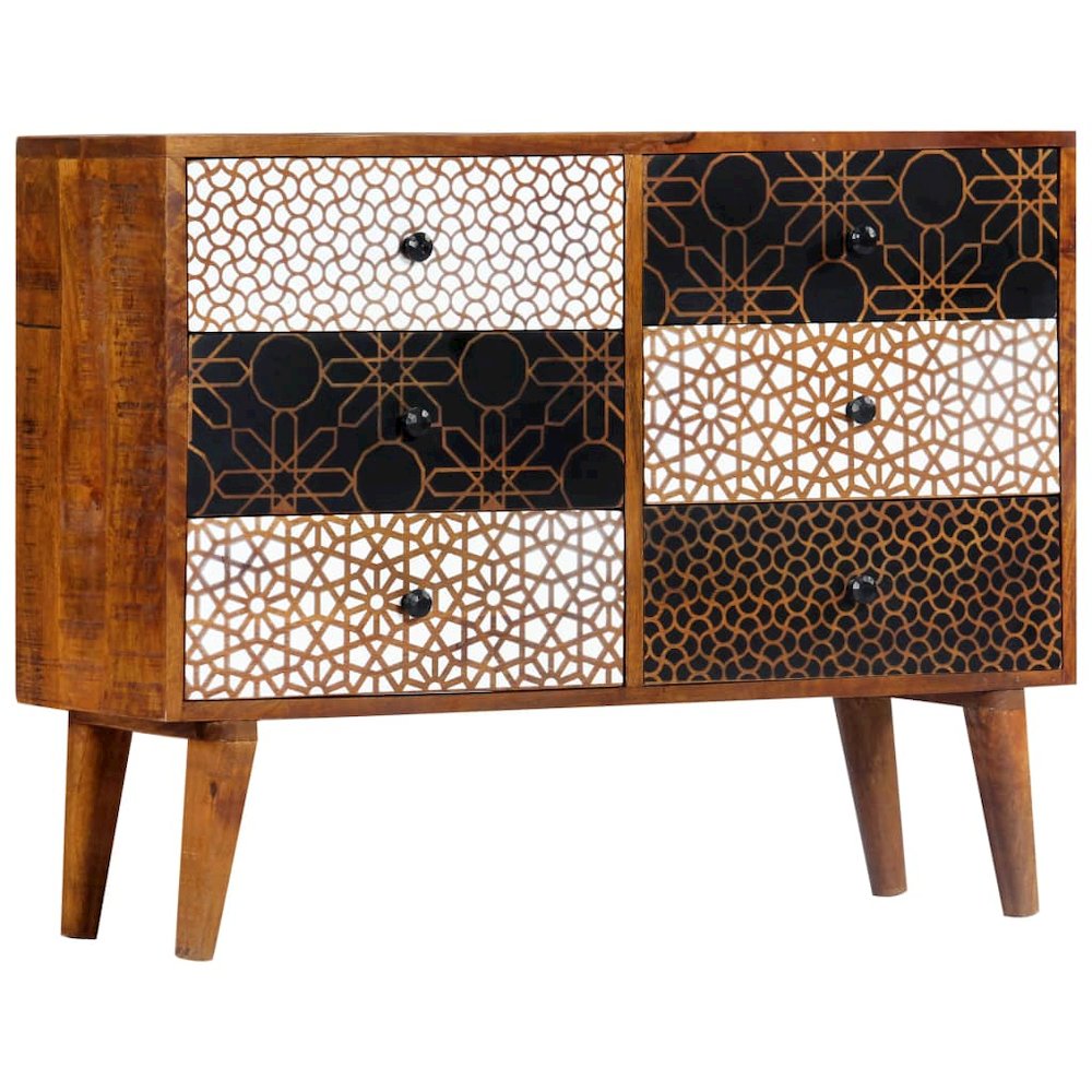 Sideboard Brown with printed patterns Solid mango wood, MDF Medium