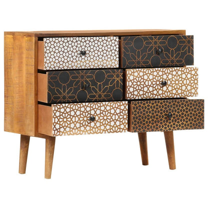 Sideboard Brown with printed patterns Solid mango wood, MDF Medium