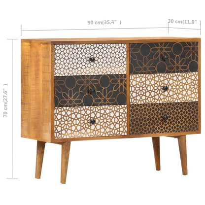 Sideboard Brown with printed patterns Solid mango wood, MDF Medium