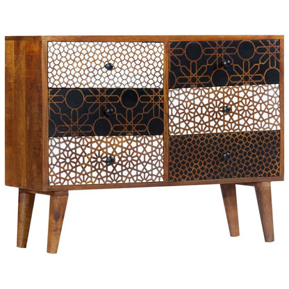 Sideboard Brown with printed patterns Solid mango wood, MDF Medium