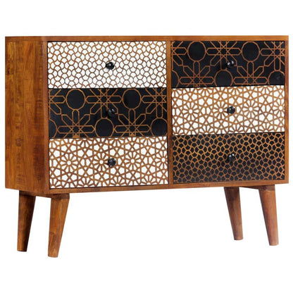 Sideboard Brown with printed patterns Solid mango wood, MDF Medium