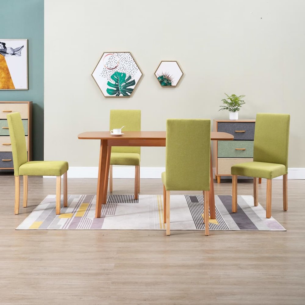 Dining Chair Set of 4 Green Fabric and Rubber wood Standard