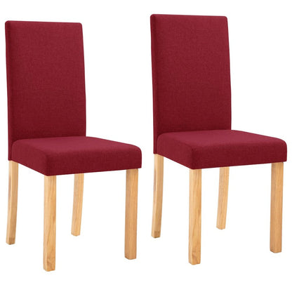 Dining Chair Set of 2 Wine Red Fabric and Rubber Wood Standard