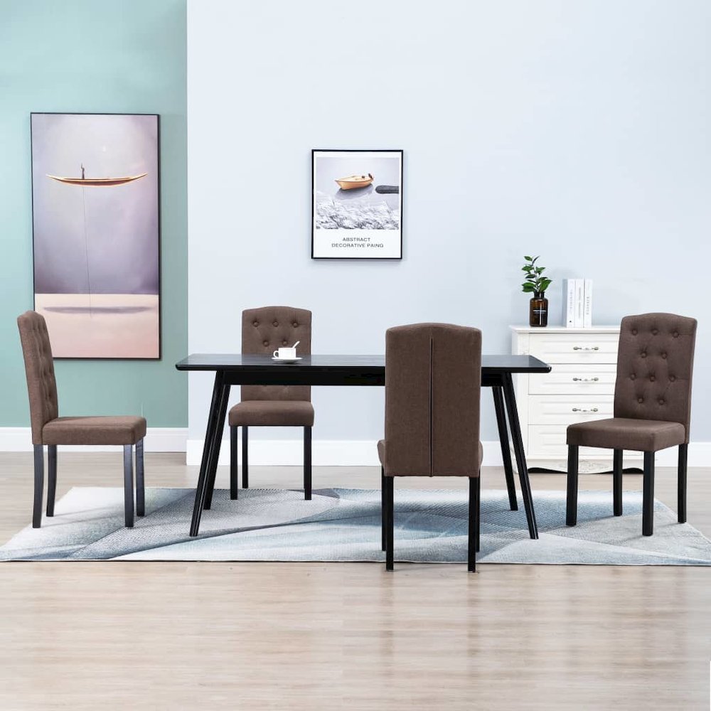 Dining Chair Set of 4 Brown Fabric and rubber wood frame Standard