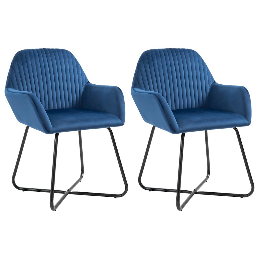 Dining Chair Set of 2 Blue Velvet, Powder-Coated Steel Standard