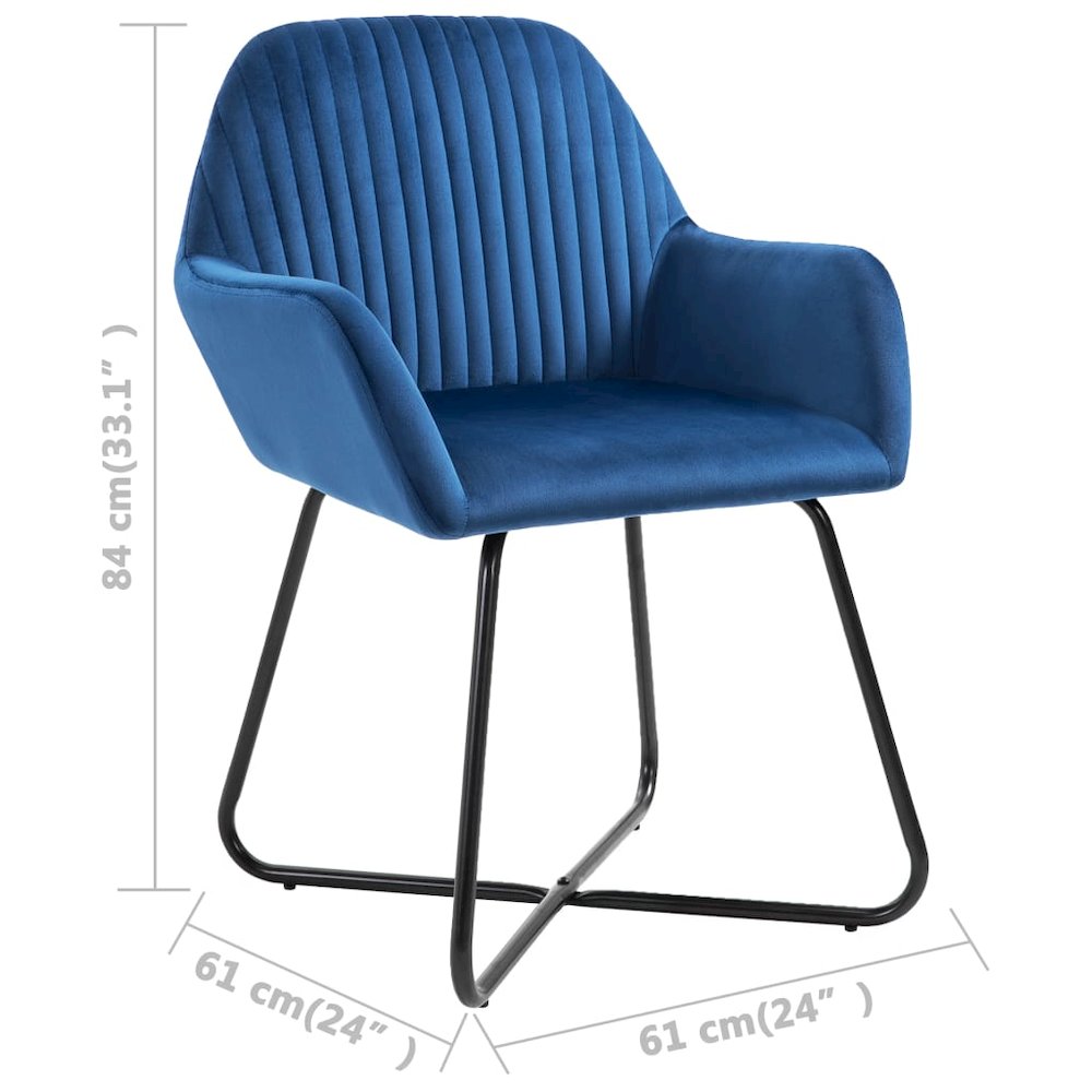 Dining Chair Set of 2 Blue Velvet, Powder-Coated Steel Standard