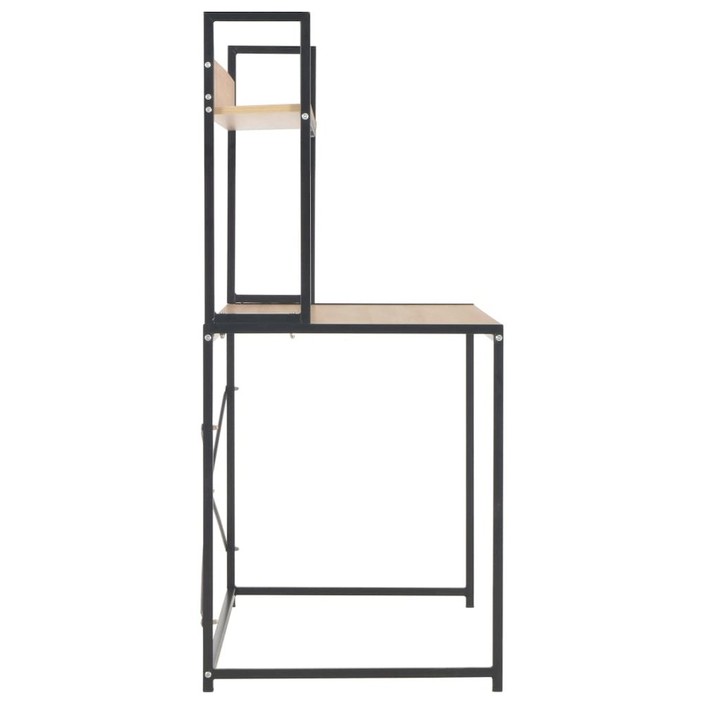 Computer Desk Black and Oak Engineered Wood and Powder-Coated Metal