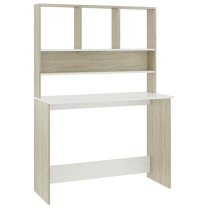 Desk White and Sonoma Oak Engineered Wood 43.3x17.7x61.8 in Desk