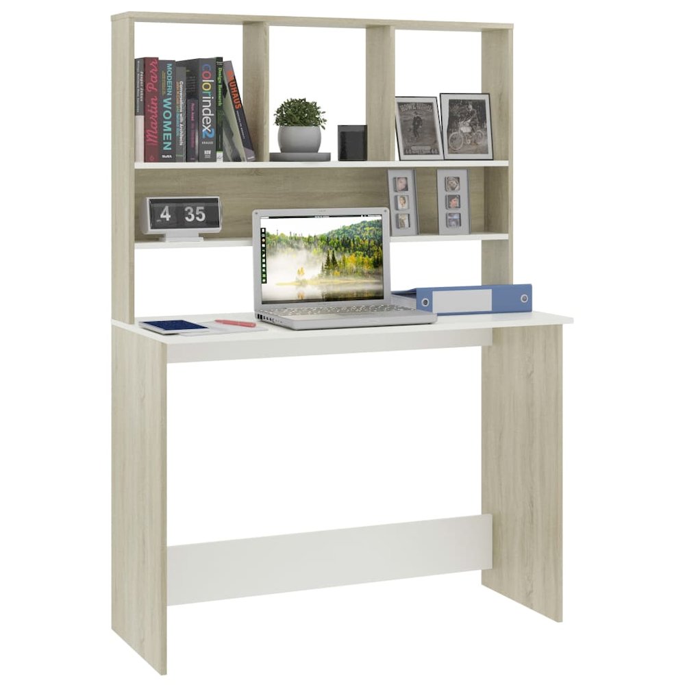 Desk White and Sonoma Oak Engineered Wood 43.3x17.7x61.8 in Desk