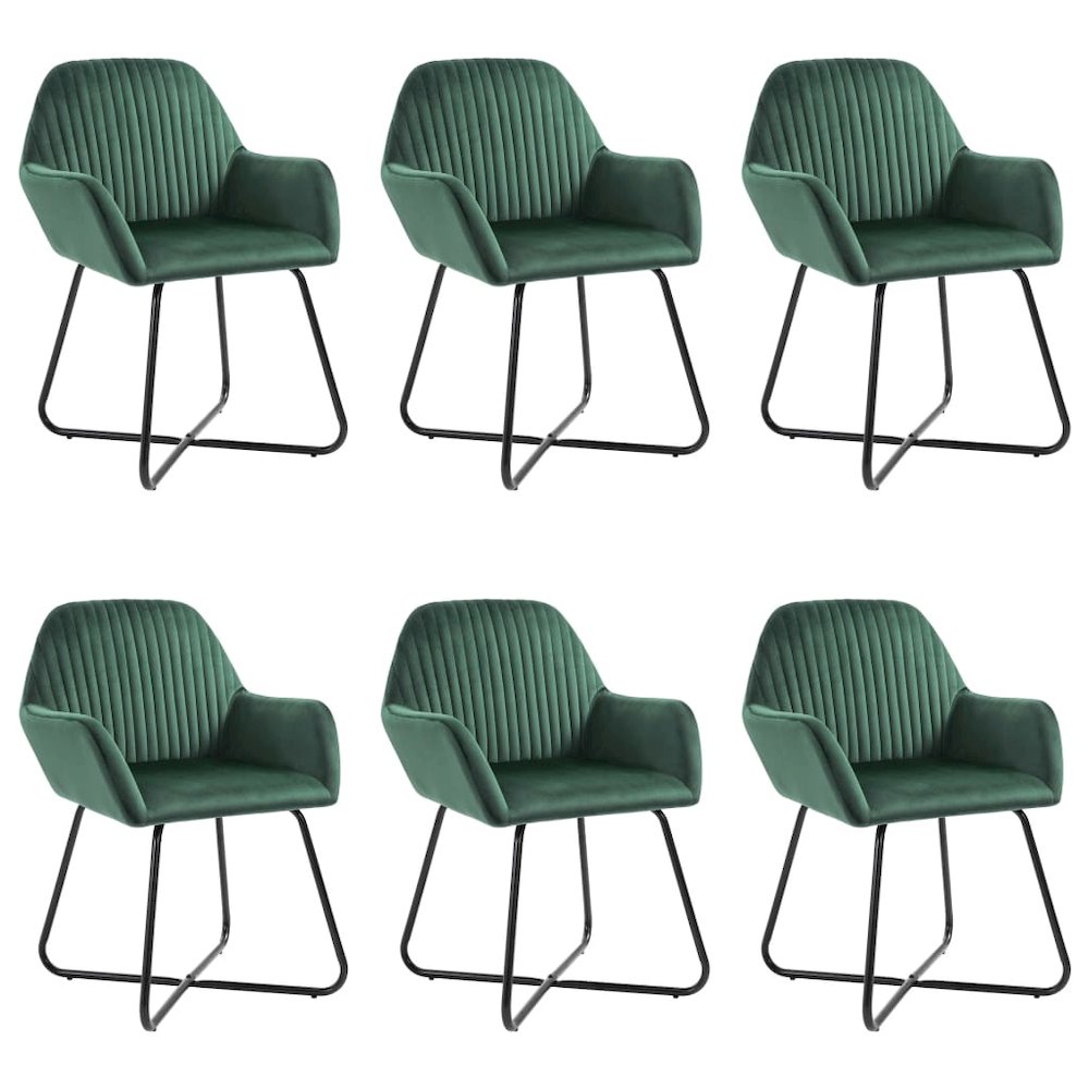 Dining Chair Set of 6 Green Velvet, Powder-Coated Steel Standard