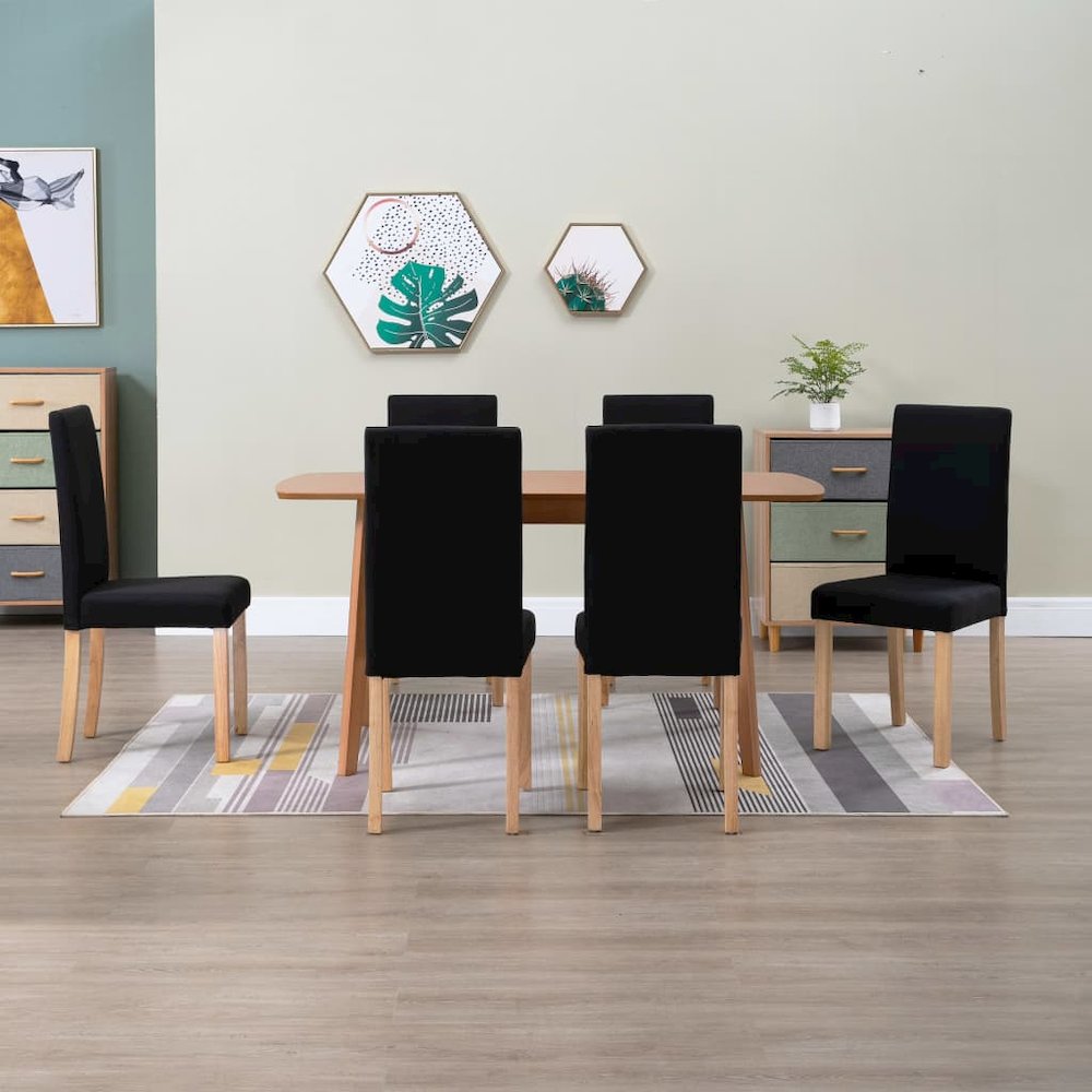 Dining Chair Set of 6 Black Fabric Standard Ergonomic