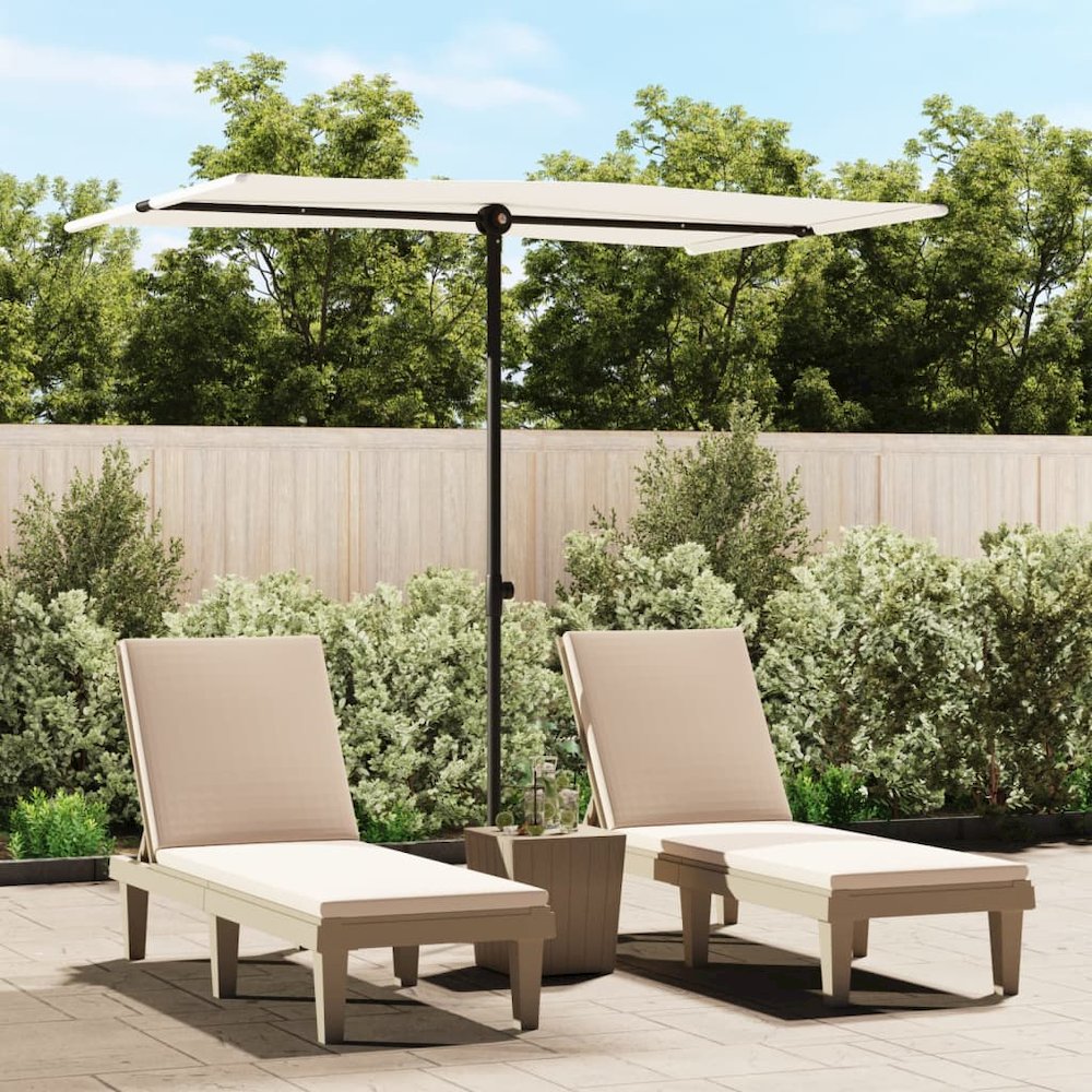 Garden Umbrella Sand White Polyester, Aluminum 6.6 x 4.9 ft