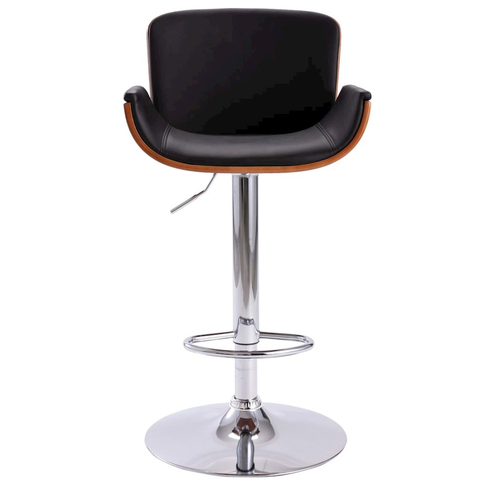 Bar Chair Black and dark brown Faux leather, bent wood, chrome metal