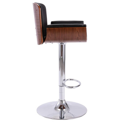 Bar Chair Black and dark brown Faux leather, bent wood, chrome metal