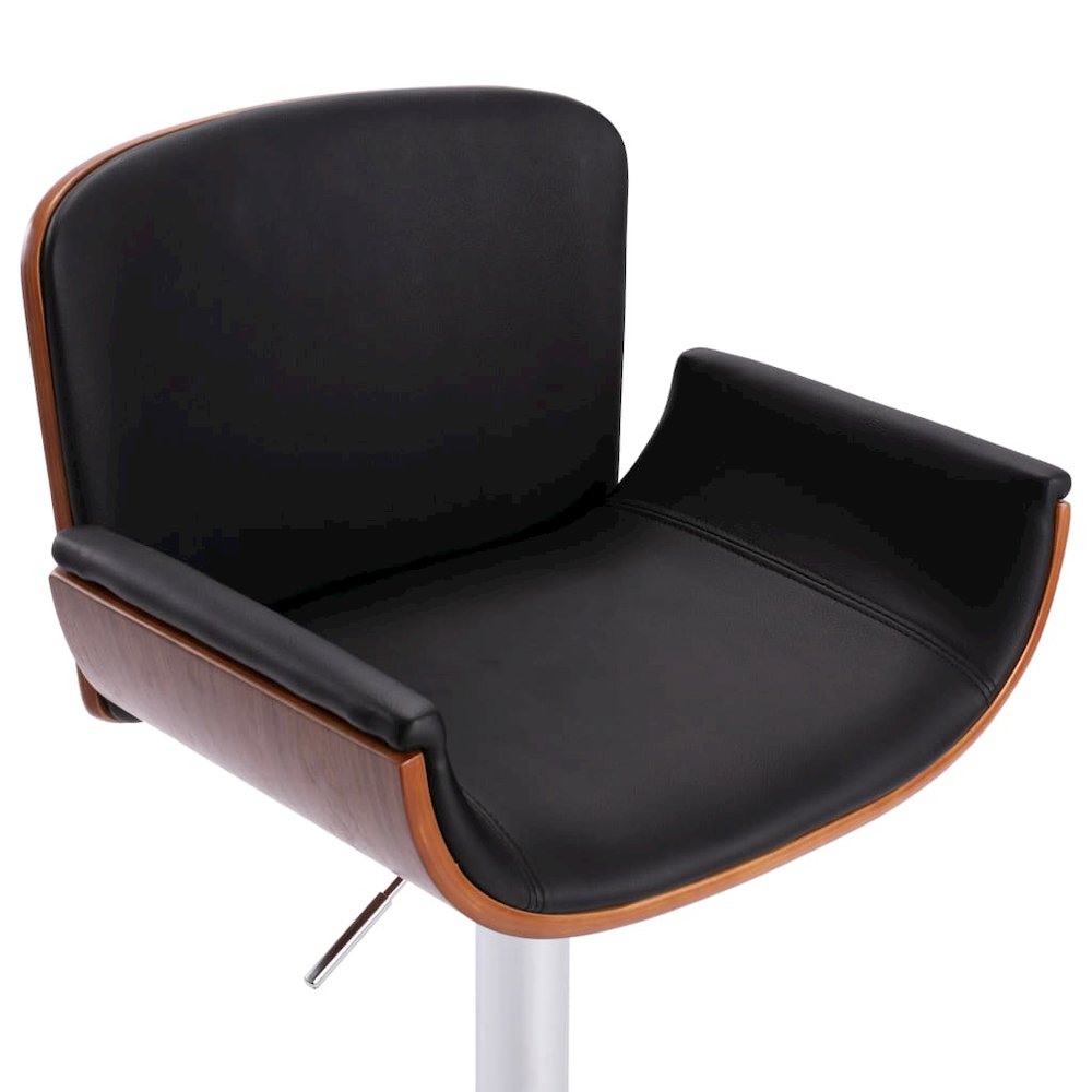 Bar Chair Black and dark brown Faux leather, bent wood, chrome metal