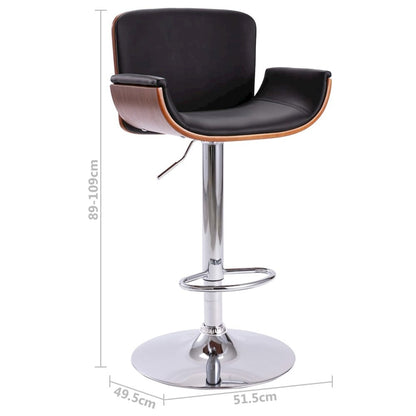 Bar Chair Black and dark brown Faux leather, bent wood, chrome metal