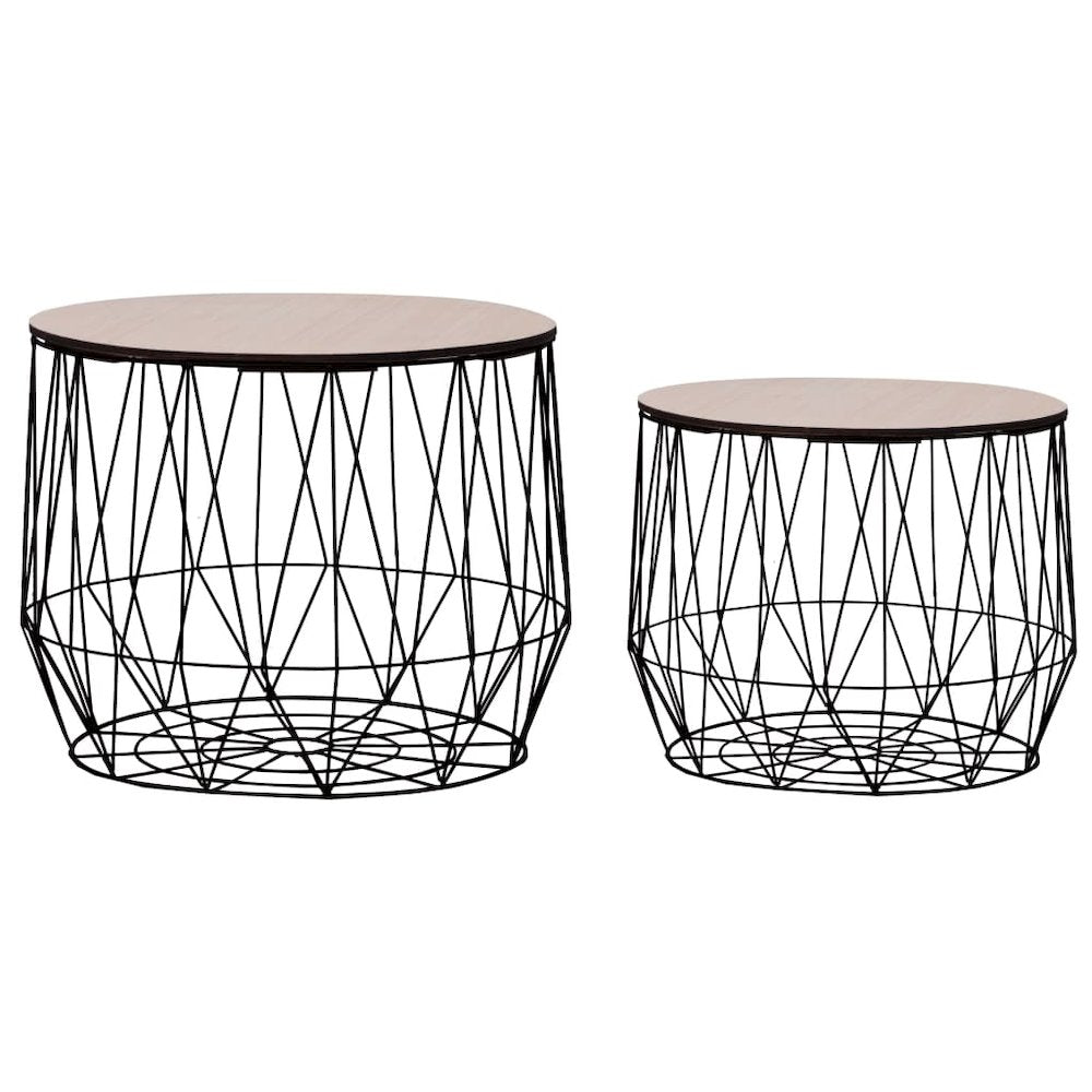 Coffee Table Set of 2 Black Metal, plywood Small Detachable