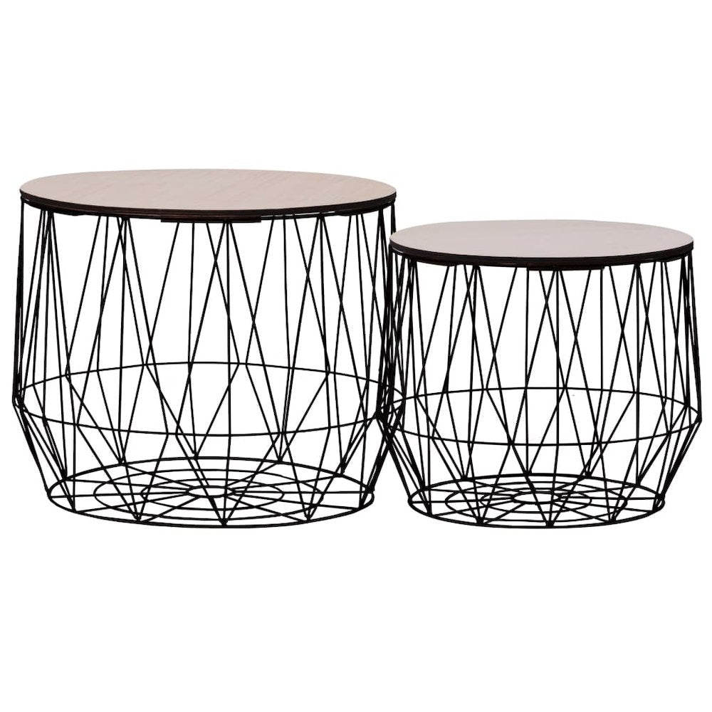 Coffee Table Set of 2 Black Metal, plywood Small Detachable