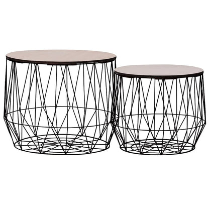 Coffee Table Set of 2 Black Metal, plywood Small Detachable