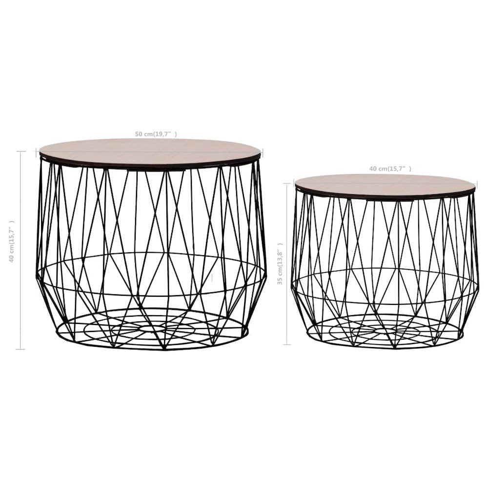 Coffee Table Set of 2 Black Metal, plywood Small Detachable