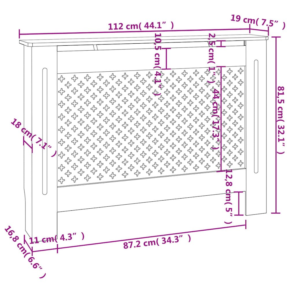 vidaXL Radiator Cover Anthracite 44.1"x17.5"x31.9" MDF, 288191