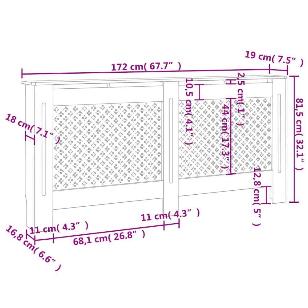 vidaXL Radiator Cover Black 67.7"x17.5"x31.9" MDF, 288198
