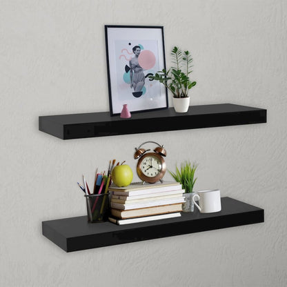 Wall Mounted Shelf Set of 2 Black MDF 23.6 in x 7.9 in x 1.5 in