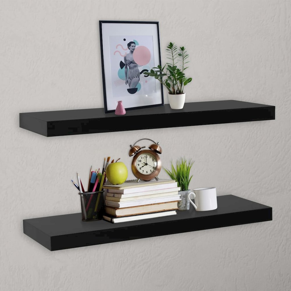 Wall Mounted Shelf Set of 2 Black MDF 39.4x7.9x1.5 in