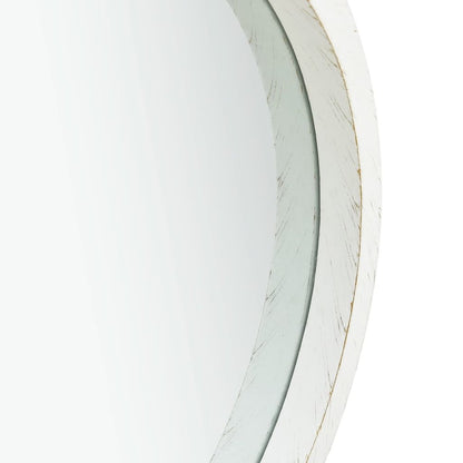 Wall Mirror White, Brown Faux Leather, Paulownia Wood, Glass Large