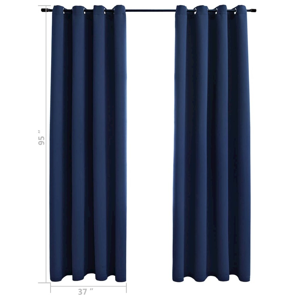 vidaXL Blackout Curtains with Rings 2 pcs Navy Blue 37"x95" Fabric, 134860