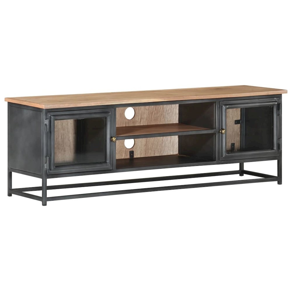 TV Cabinet Grey Solid acacia wood, glass, steel Medium TV Cabinet