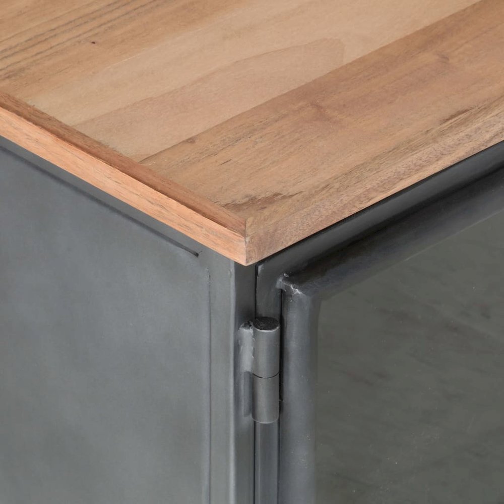 TV Cabinet Grey Solid acacia wood, glass, steel Medium TV Cabinet