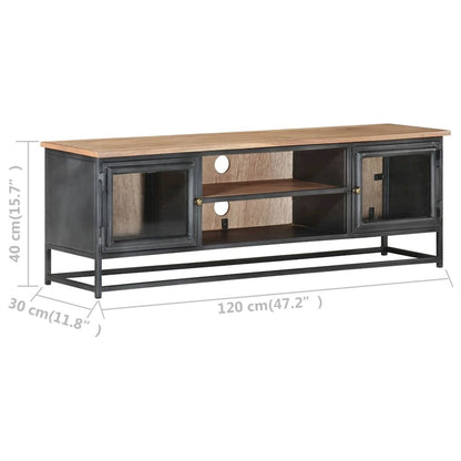 TV Cabinet Grey Solid acacia wood, glass, steel Medium TV Cabinet