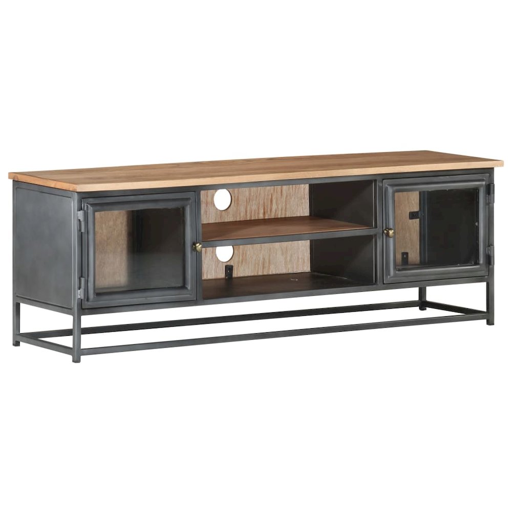 TV Cabinet Grey Solid acacia wood, glass, steel Medium TV Cabinet
