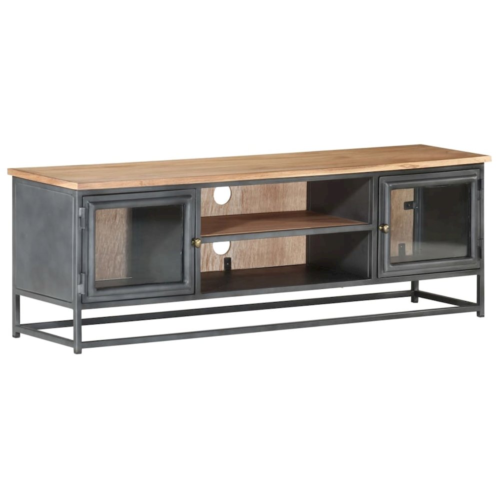 TV Cabinet Grey Solid acacia wood, glass, steel Medium TV Cabinet