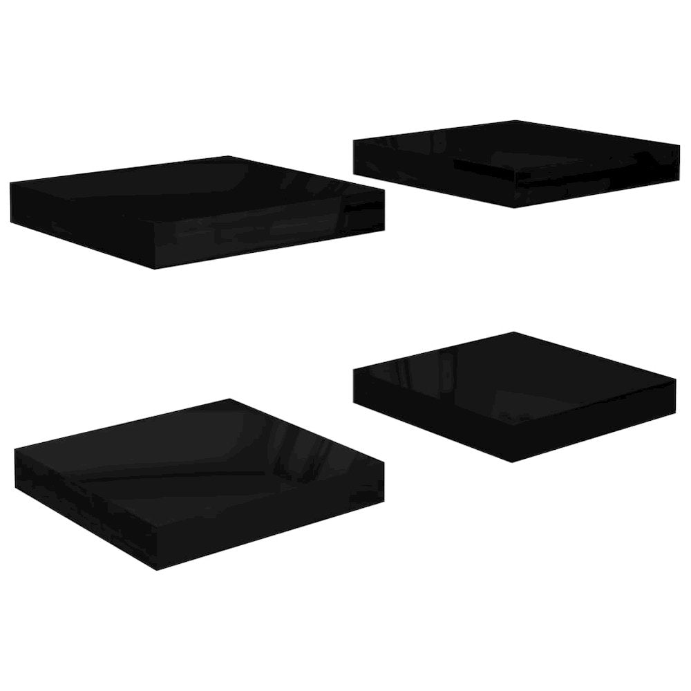 Wall Shelf Set of 4 High gloss black Honeycomb MDF, metal Small