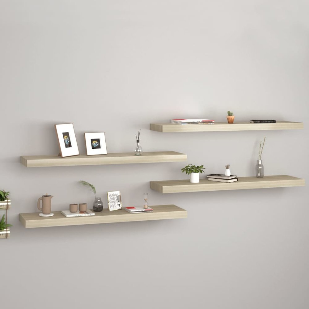 Wall Shelf Set of 4 Oak Honeycomb MDF, metal 35.4 x 9.3 x 1.5 in