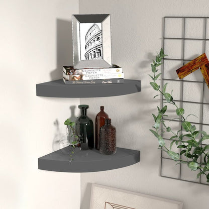 Corner Shelf Set of 2 High gloss grey Honeycomb MDF, metal Medium