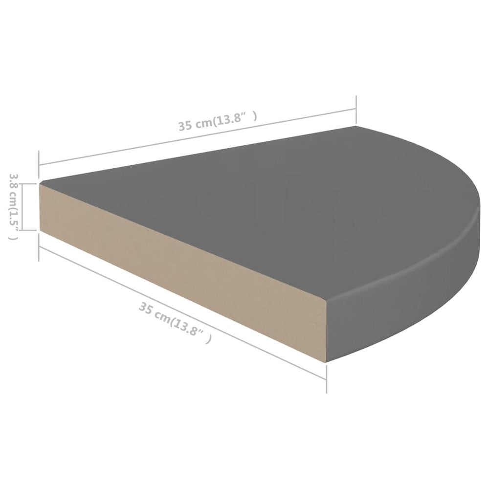 Corner Shelf Set of 2 High gloss grey Honeycomb MDF, metal