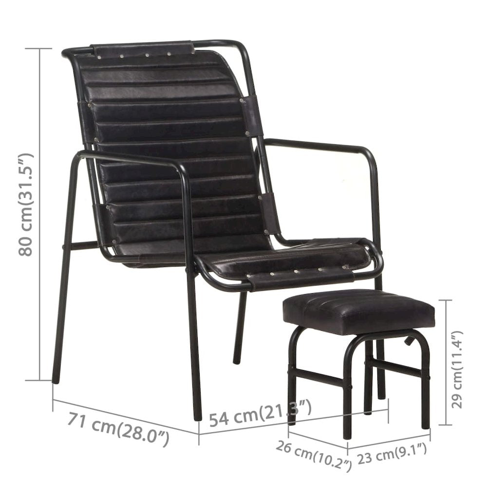 Relaxing Armchair Black Genuine leather Standard Footrest