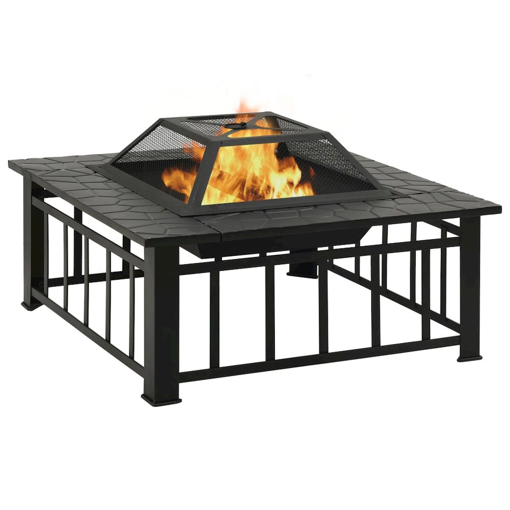 vidaXL Garden Fire Pit with Poker 31.9"x31.9"x18.5" XXL Steel, 311888