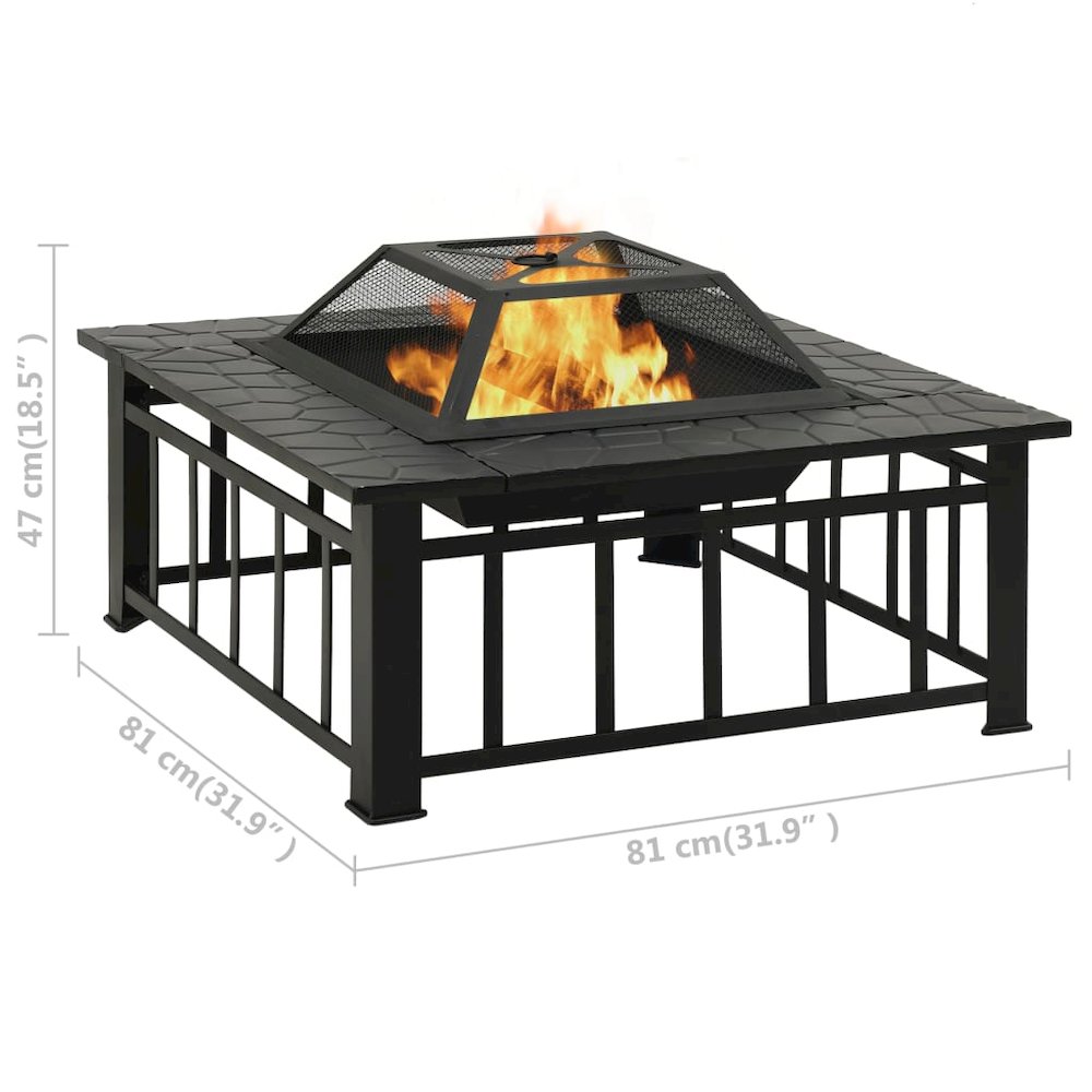 vidaXL Garden Fire Pit with Poker 31.9"x31.9"x18.5" XXL Steel, 311888