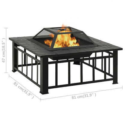 vidaXL Garden Fire Pit with Poker 31.9"x31.9"x18.5" XXL Steel, 311888