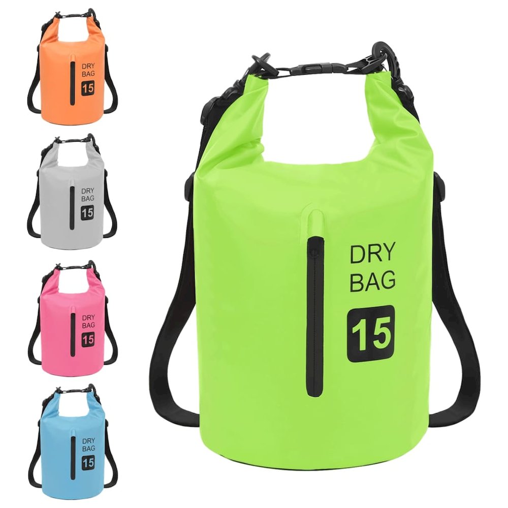 vidaXL Dry Bag with Zipper Green 4 gal PVC 2776