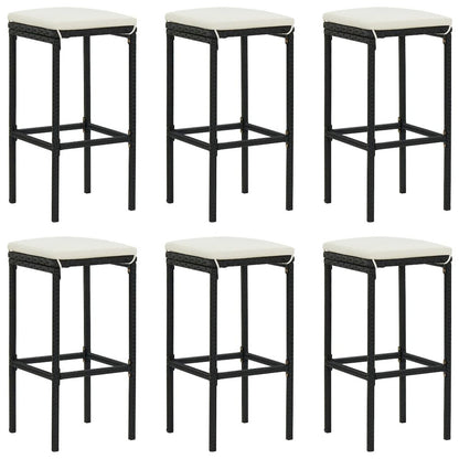 Bar Stool Set of 6 Black frame with cream white cushion PE rattan