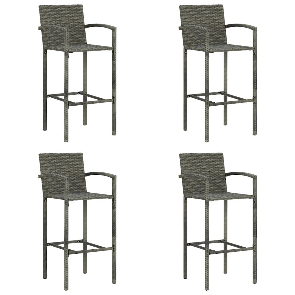 Bar Stool Set of 4 Grey PE rattan, powder-coated steel